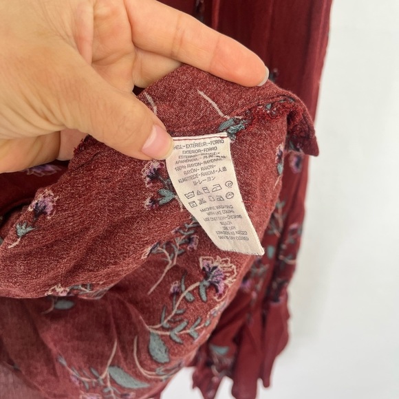 Free People Maroon Floral V-Neck Mini Dress Size Xtra Small - Picture 9 of 9